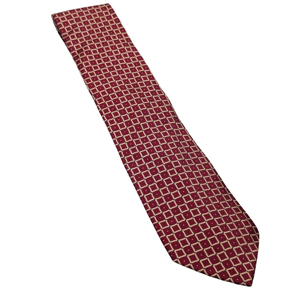 Tommy Hilfiger Tie Mens OS Red Gold Geometric Square Silk USA Made Necktie 3.5W